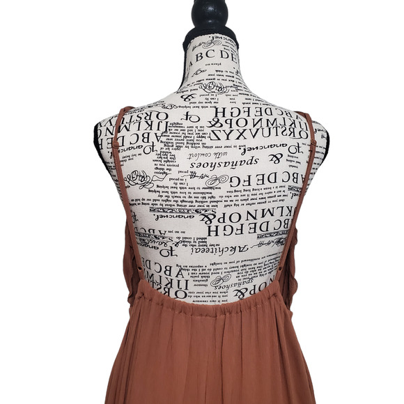 Wishlist Apparel Brown Maxi Dress Strappy Open Back Deep V Neck Flowy Large - Picture 5 of 14